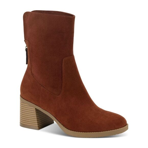 SUN STONE Shoes - SUN STONE Womens Brown Stretch Lyraa Round Toe Block Heel Zip-Up Booties 5.5 M